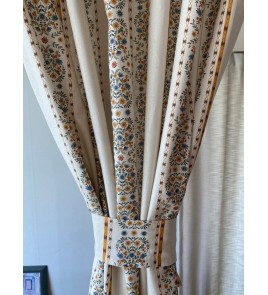 Floral striped linen curtains with ivory background