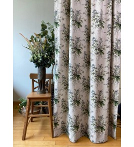 French Country Green Floral Linen Curtains