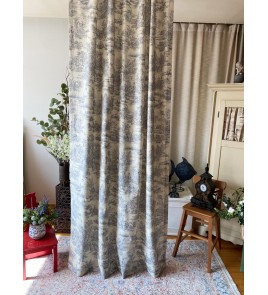 French retro style blue grey pattern curtains