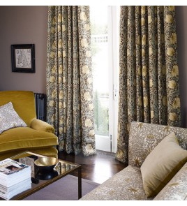Gold floral pattern thick linen curtains