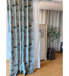 Gray Blue Farmhouse Linen Curtains