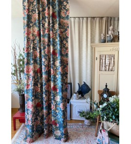 Gray blue background with floral pattern curtains
