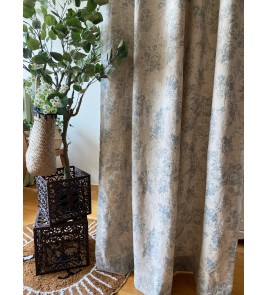 Gray blue floral beige vintage curtains