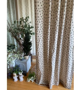 Green tree pattern linen curtains