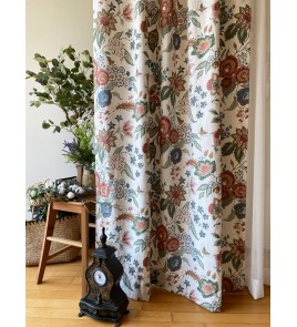 Ivory Botanical Pattern Thick Linen Curtains