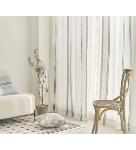 Ivory French Modern Vertical Blue Stripe Curtains