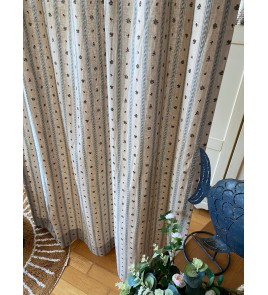 Linen Floral Blue Striped Curtains