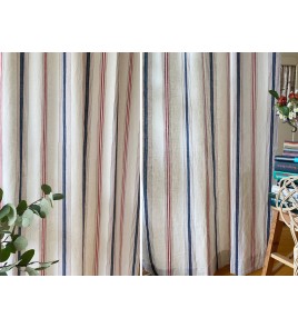 Navy Red Striped Curtains