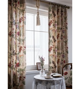 Romantic Vintage Floral Linen Curtains